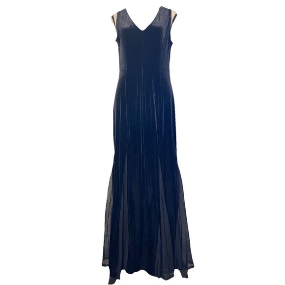 Ronnie Nicole Black Velvet Maxi Dress Mesh Panels Witchy Women 10‎ Whimsygoth - Picture 2 of 9